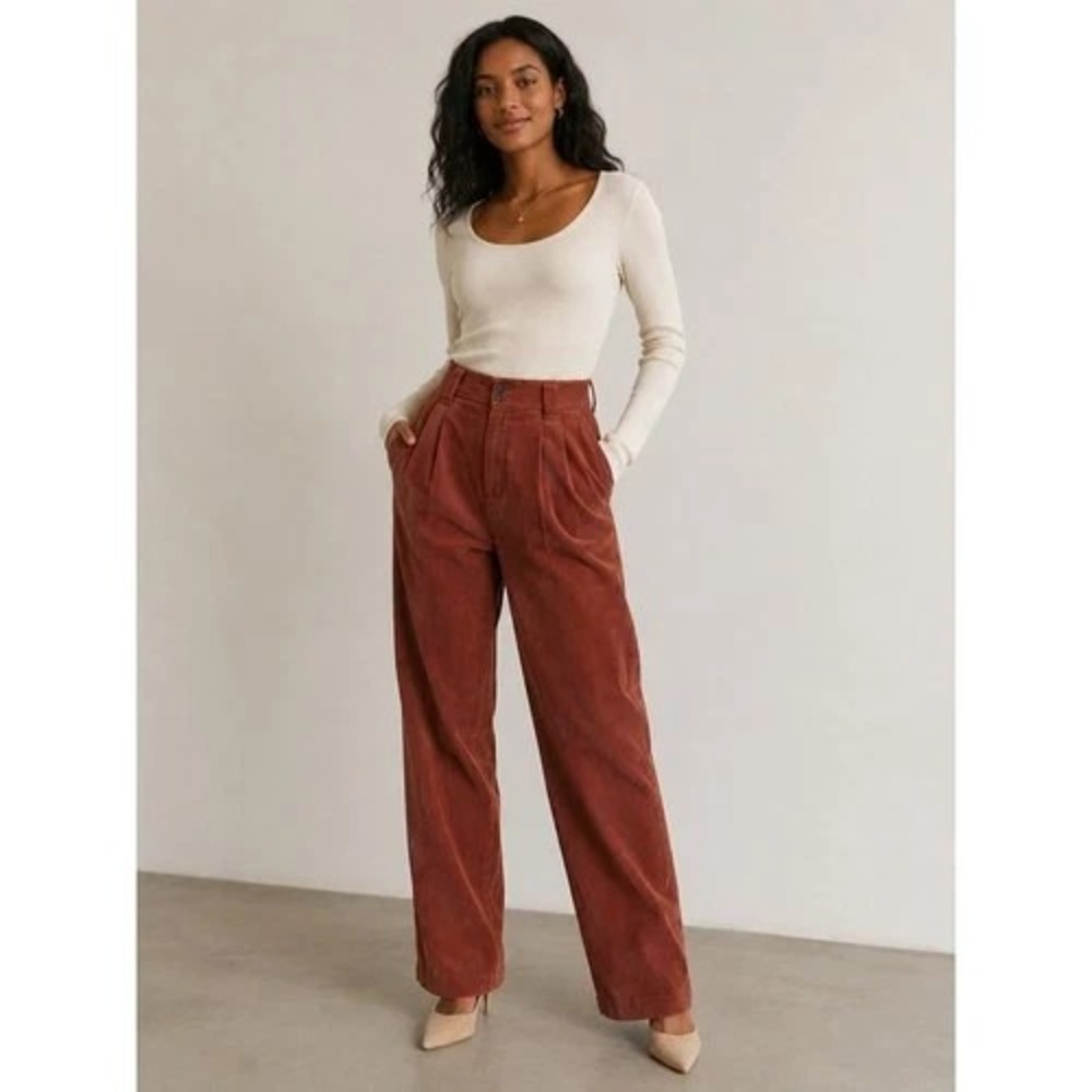 Madewell Womens High Rise Tapered Corduroy Pants Size 0 Dusty Redwood Granola
